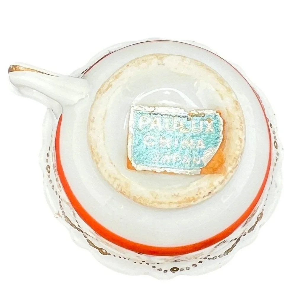 Vintage Paulux China Miniature Teacup Japanese Porcelain Orange Gold Floral